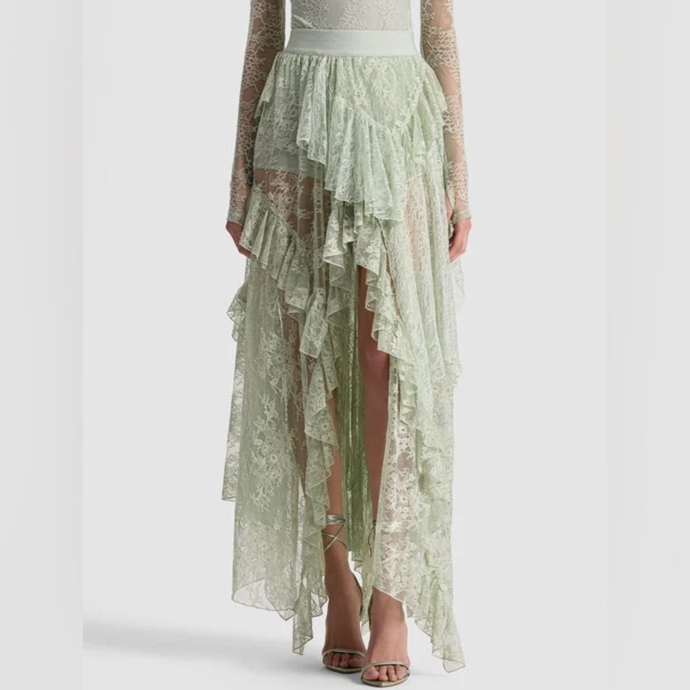 Alice + Olivia Karys Mixed Media Skirt In Green Tea - Picture 5 of 12
